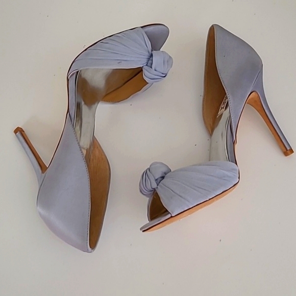 Bagley Mischka Musica Blue Satin Love Knot Open Toe Heels - Picture 4 of 16